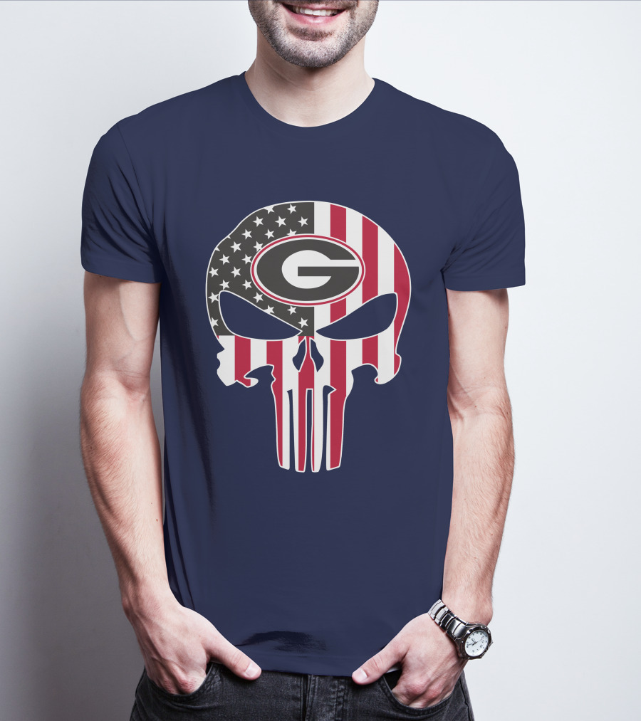 Georgia Bulldogs Punisher Skull American Flag 52 T-Shirt
