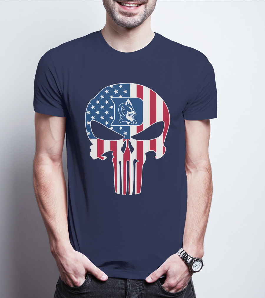 Duke Blue Devils The Punisher American Flag Skull T-Shirt