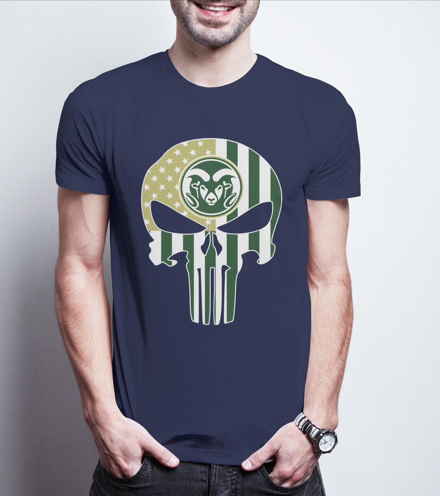Colorado State Rams The Punisher Skull With American Flag And Ram T-Shirt
