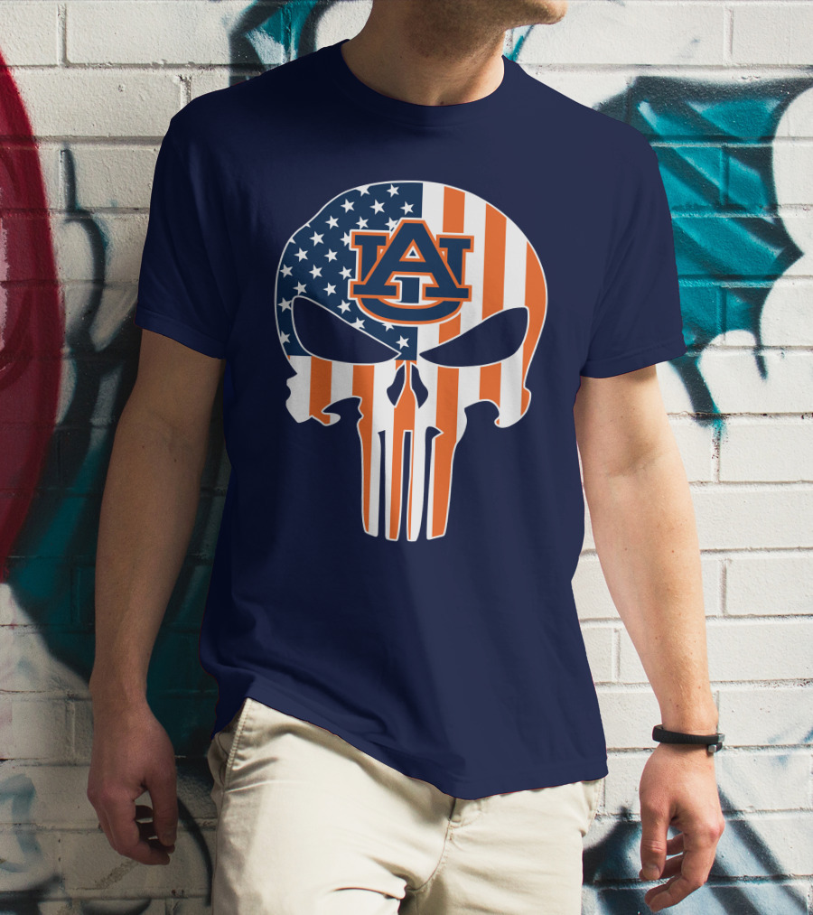 Auburn Au Logo American Flag Punisher Skull T-Shirt