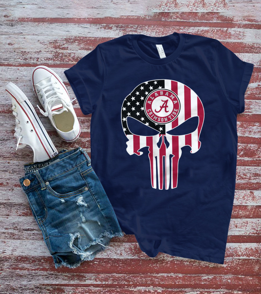 Alabama Crimson Tide Skull American Flag '64 The Punisher T-Shirt