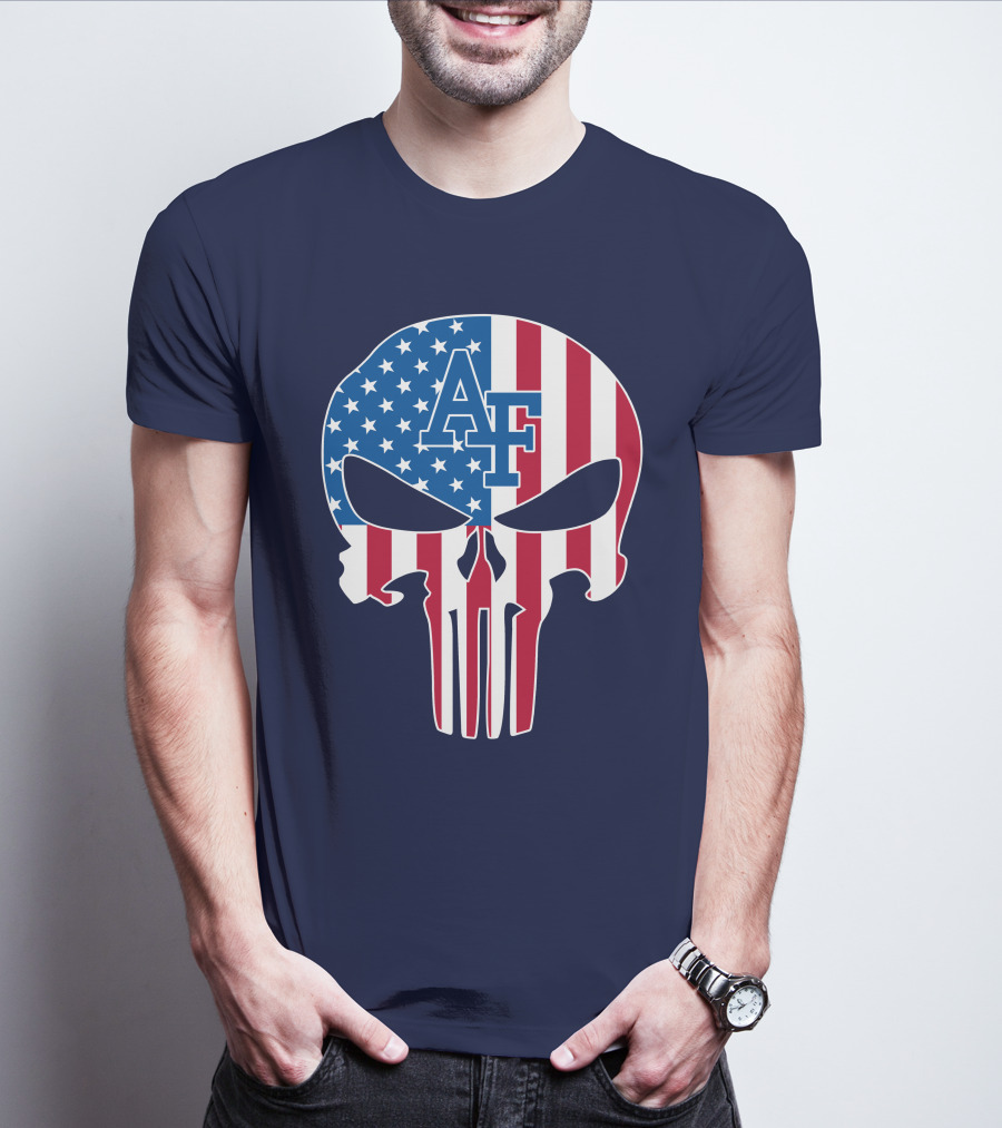 Af 65 Air Force Falcons American Flag Punisher Skull T-Shirt