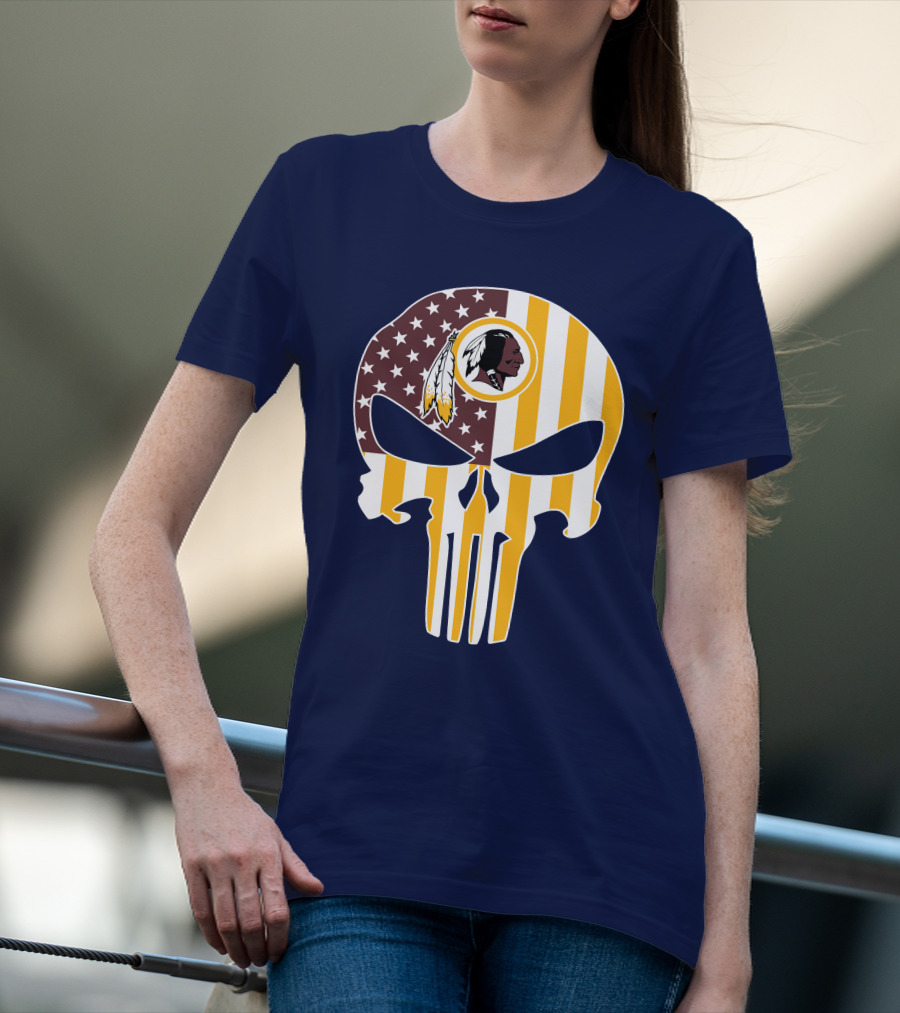 Washington Redskins Punisher Skull American Flag T-Shirt
