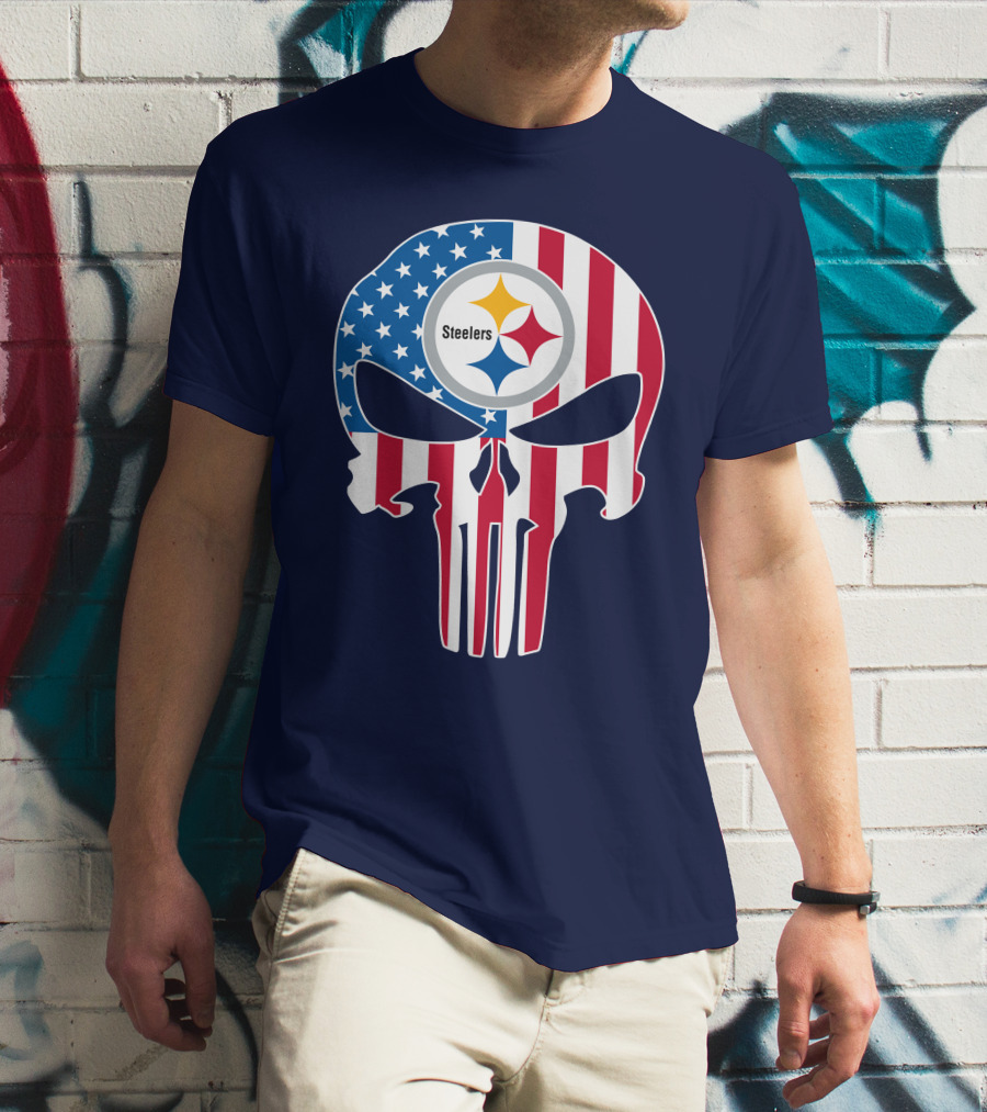 Pittsburgh Steelers The Punisher American Flag T-Shirt