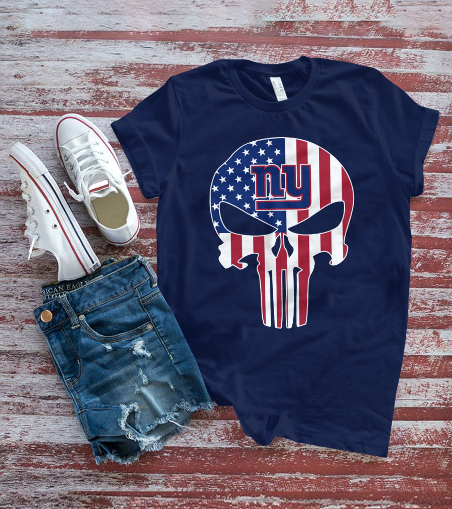 Ny Giants The Punisher American Flag Skull T-Shirt