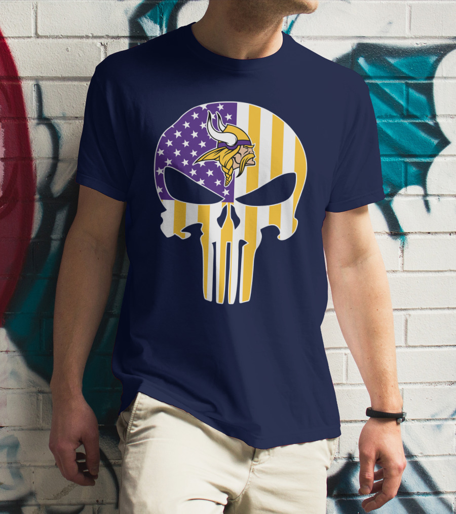 Vikings American Flag Skull Punisher T-Shirt