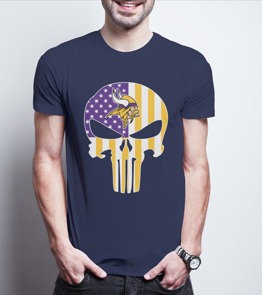 Vikings American Flag Skull Punisher T-Shirt