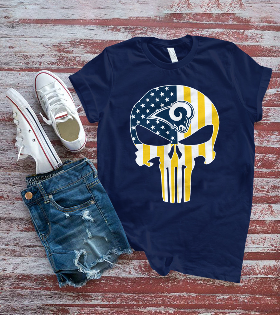 Los Angeles Rams The Punisher American Flag Skull T-Shirt