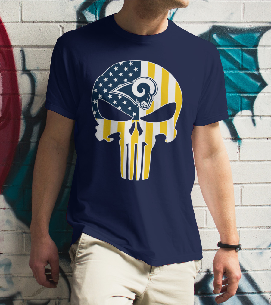Los Angeles Rams The Punisher American Flag Skull T-Shirt