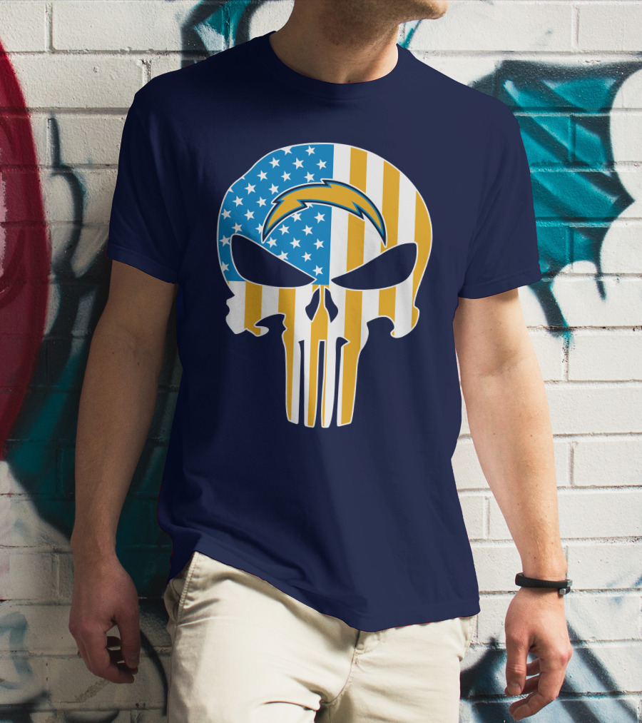 Los Angeles Chargers Skull Punisher American Flag T-Shirt
