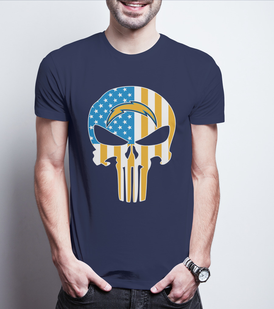 Los Angeles Chargers Skull Punisher American Flag T-Shirt