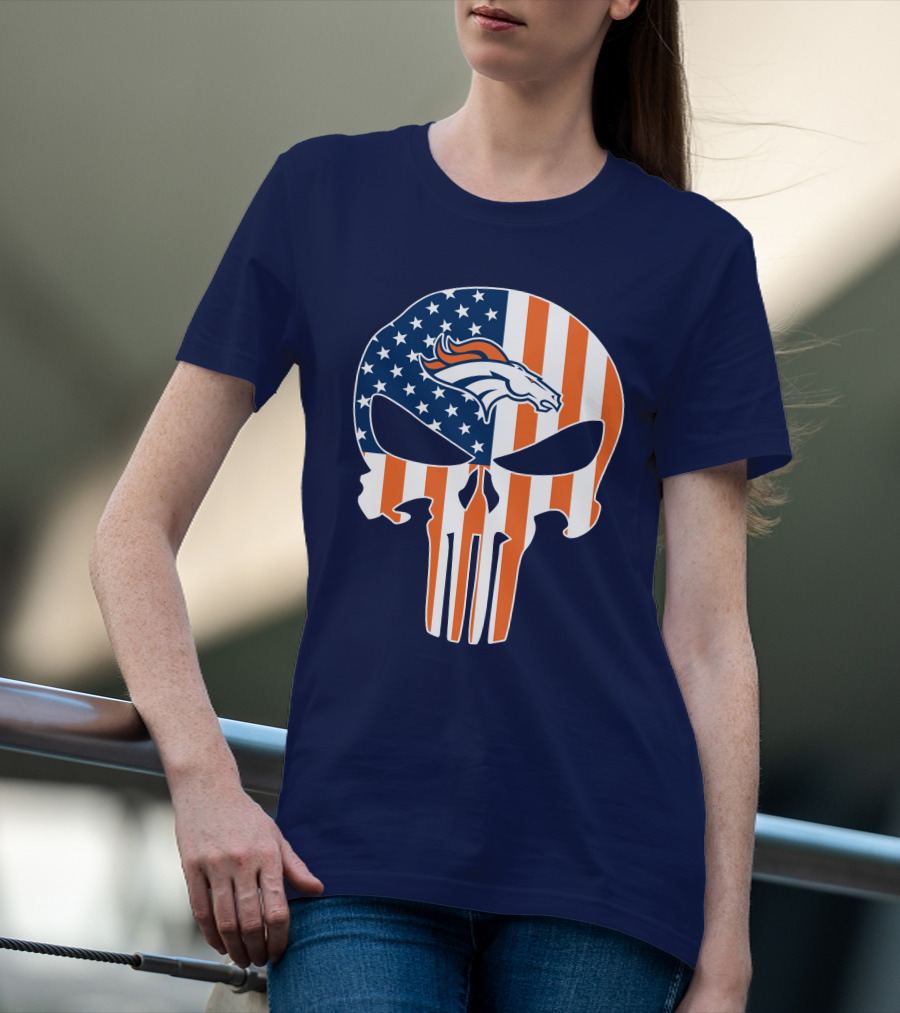 Denver Broncos Punisher Flag Skull T-Shirt