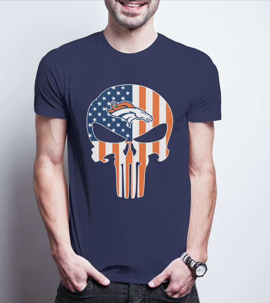 Denver Broncos Punisher Flag Skull T-Shirt