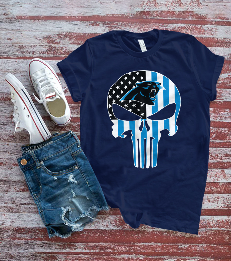 Carolina Panthers The Punisher American Flag T-Shirt