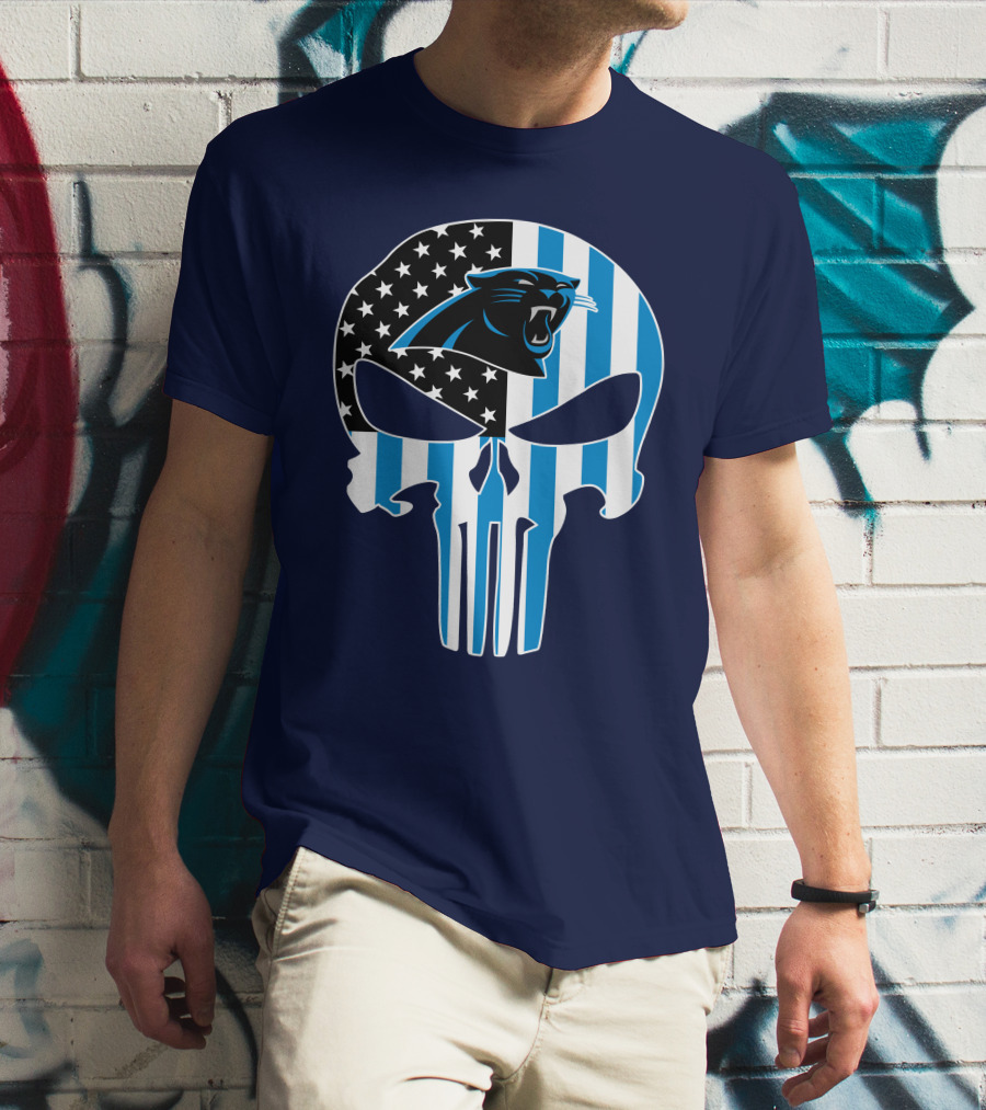 Carolina Panthers The Punisher American Flag T-Shirt