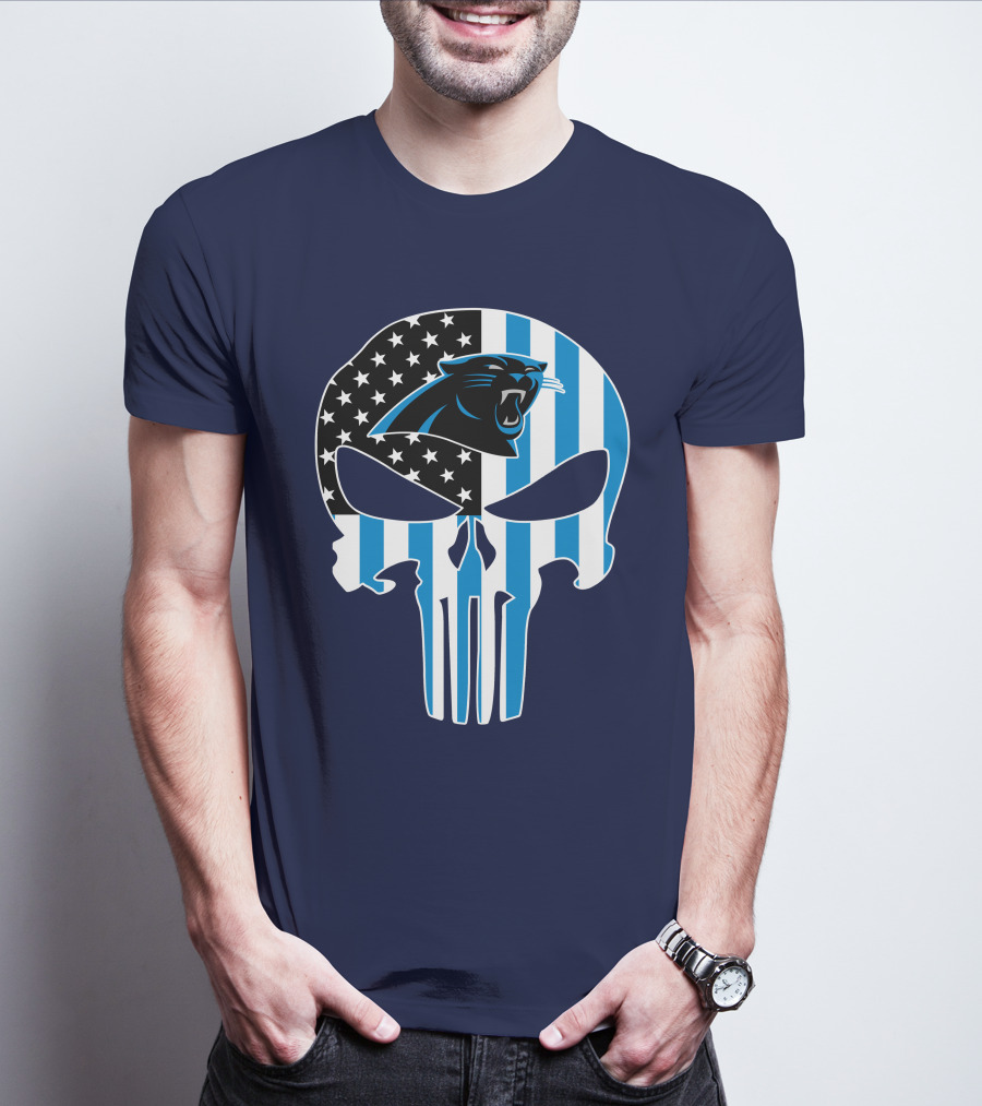 Carolina Panthers The Punisher American Flag T-Shirt