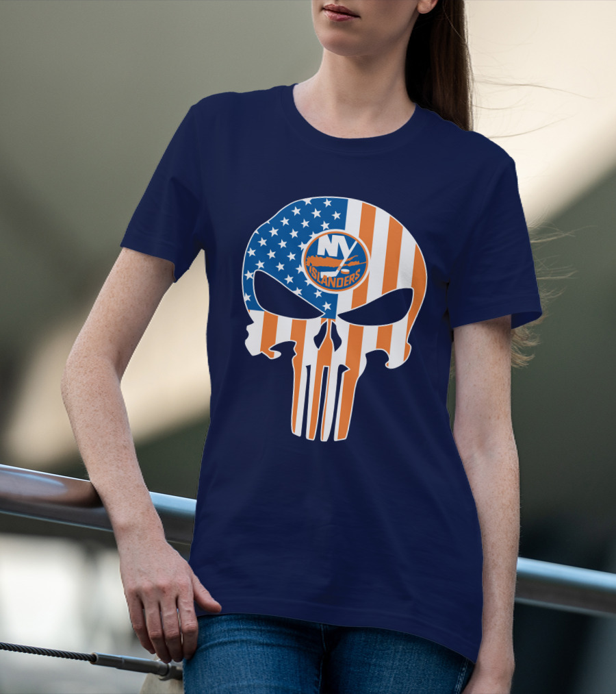 New York Islanders Punisher Skull American Flag T-Shirt