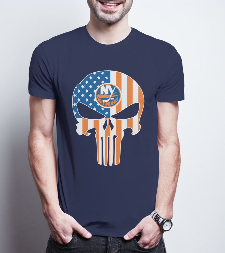 New York Islanders Punisher Skull American Flag T-Shirt