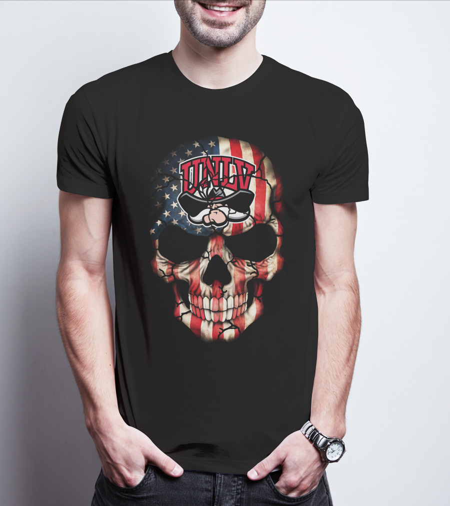 Unlv Rebels American Flag Skull T-Shirt