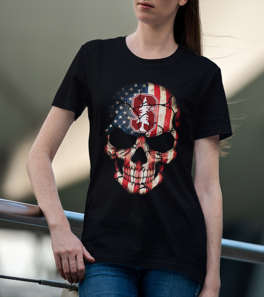 Stanford Cardinal Skull American Flag T-Shirt