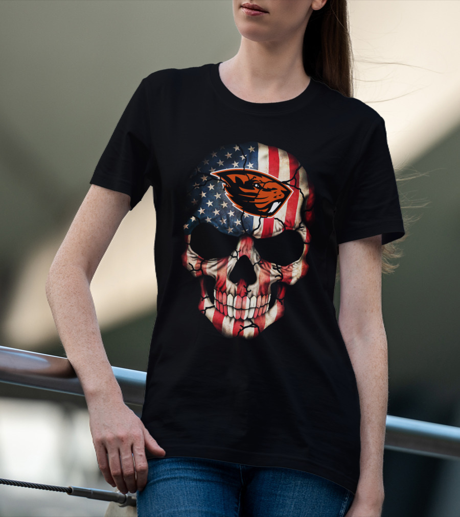 American Flag Skull 45 Oregon State Beavers Football T-Shirt