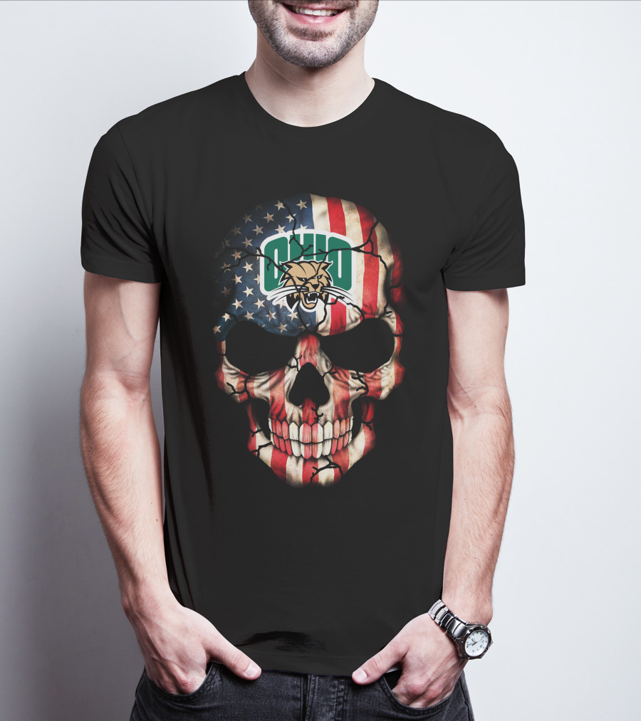 Ohio Bobcats American Flag Skull T-Shirt