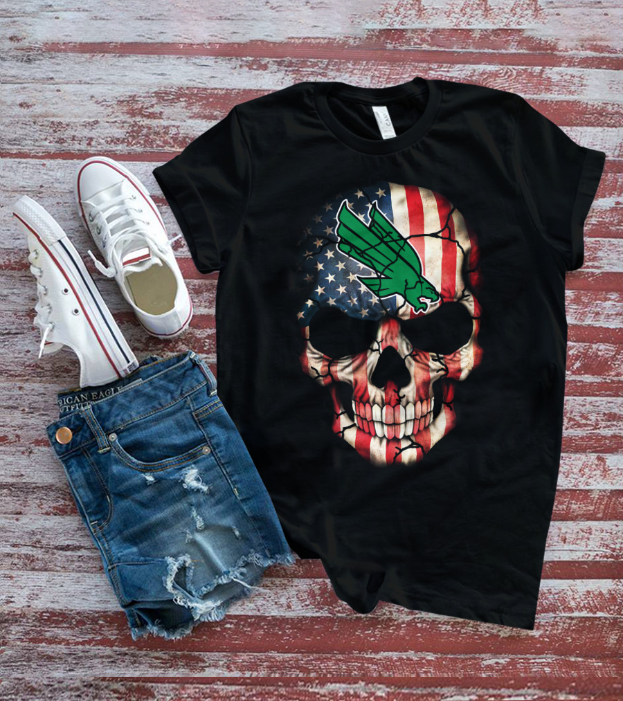 North Texas Mean Green American Flag Skull T-Shirt
