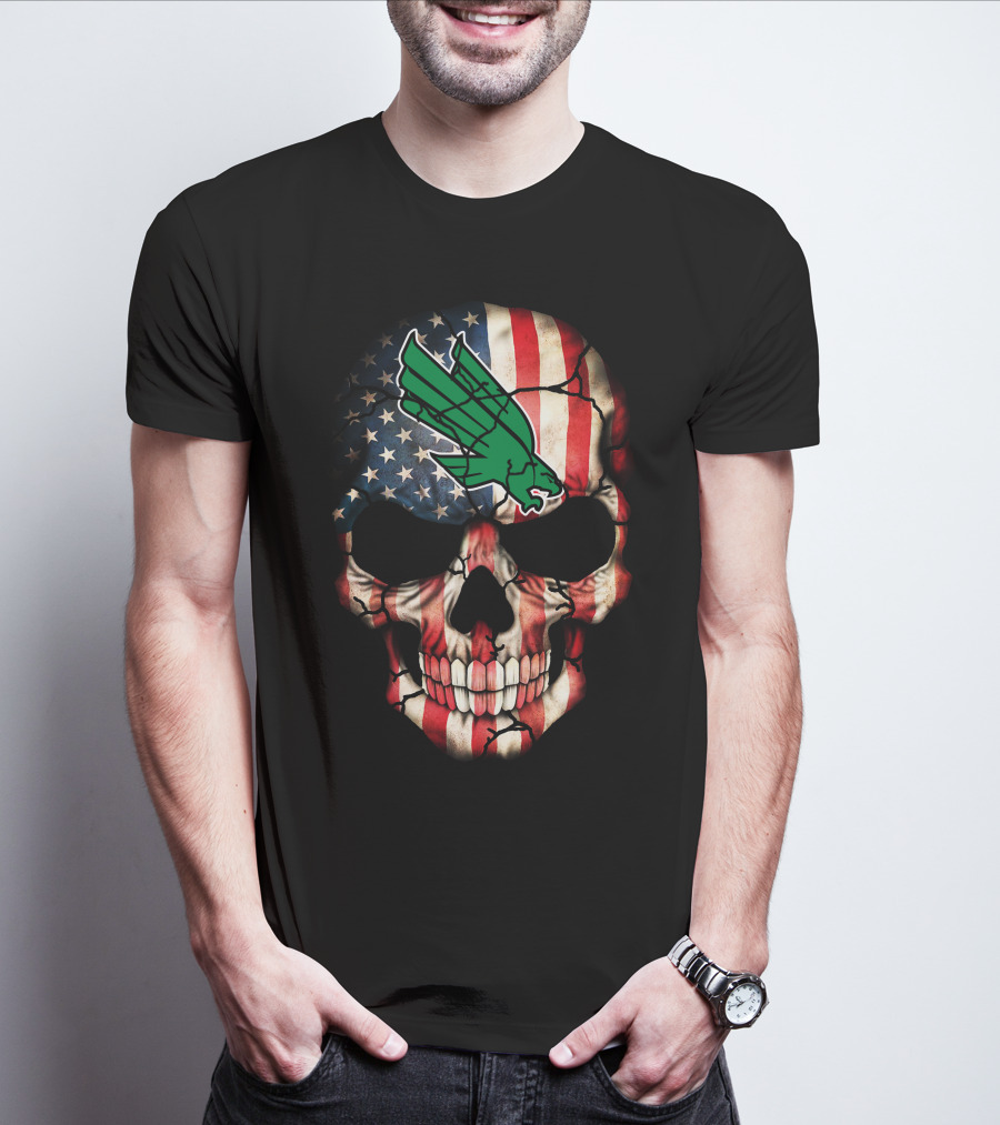 North Texas Mean Green American Flag Skull T-Shirt