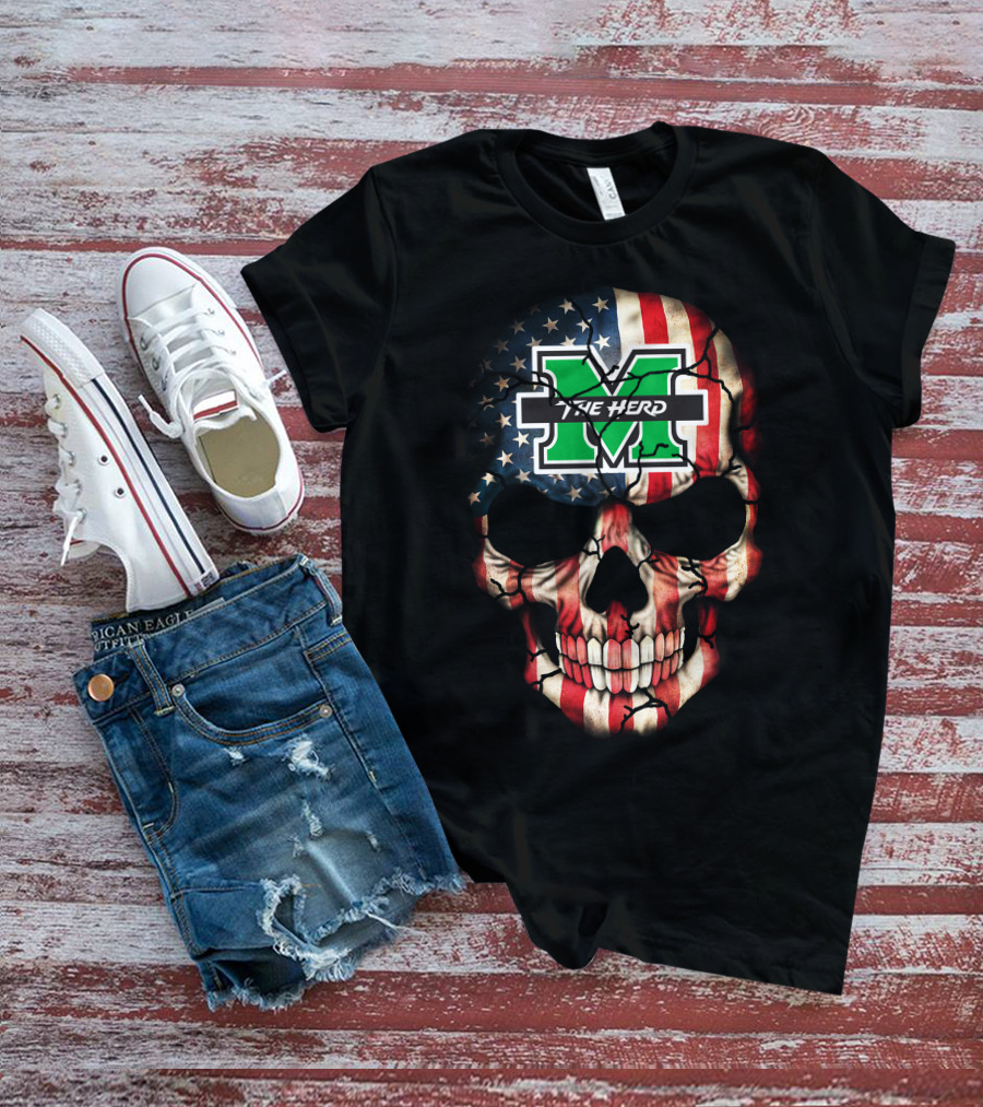 Marshall Thundering Herd American Flag Skull T-Shirt