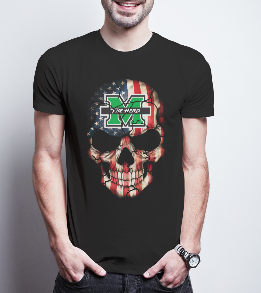 Marshall Thundering Herd American Flag Skull T-Shirt