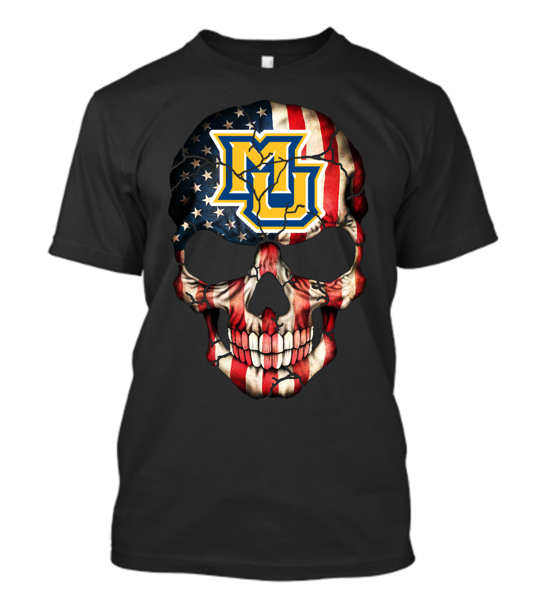 Marquette Golden Eagles American Flag Skull T-Shirt