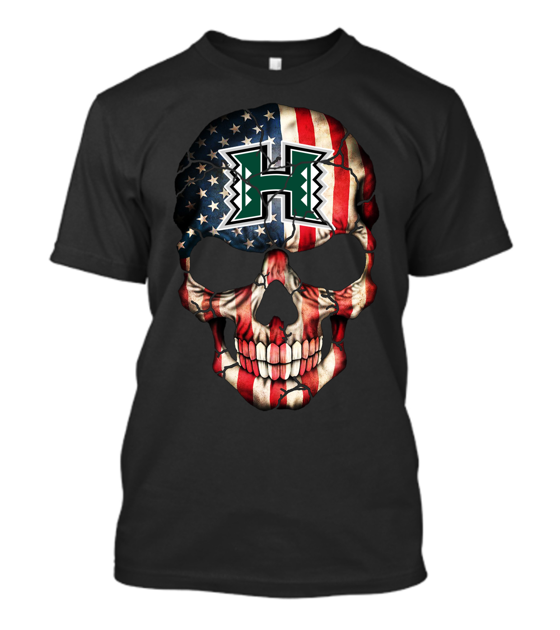 Hawai'i Rainbow Warriors American Flag Skull T-Shirt