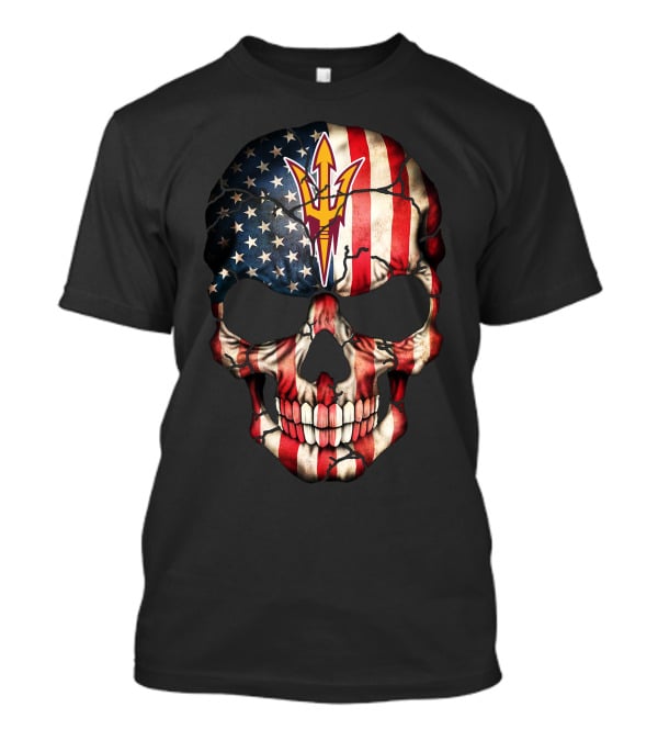 Arizona State Sun Devils Skull With American Flag T-Shirt