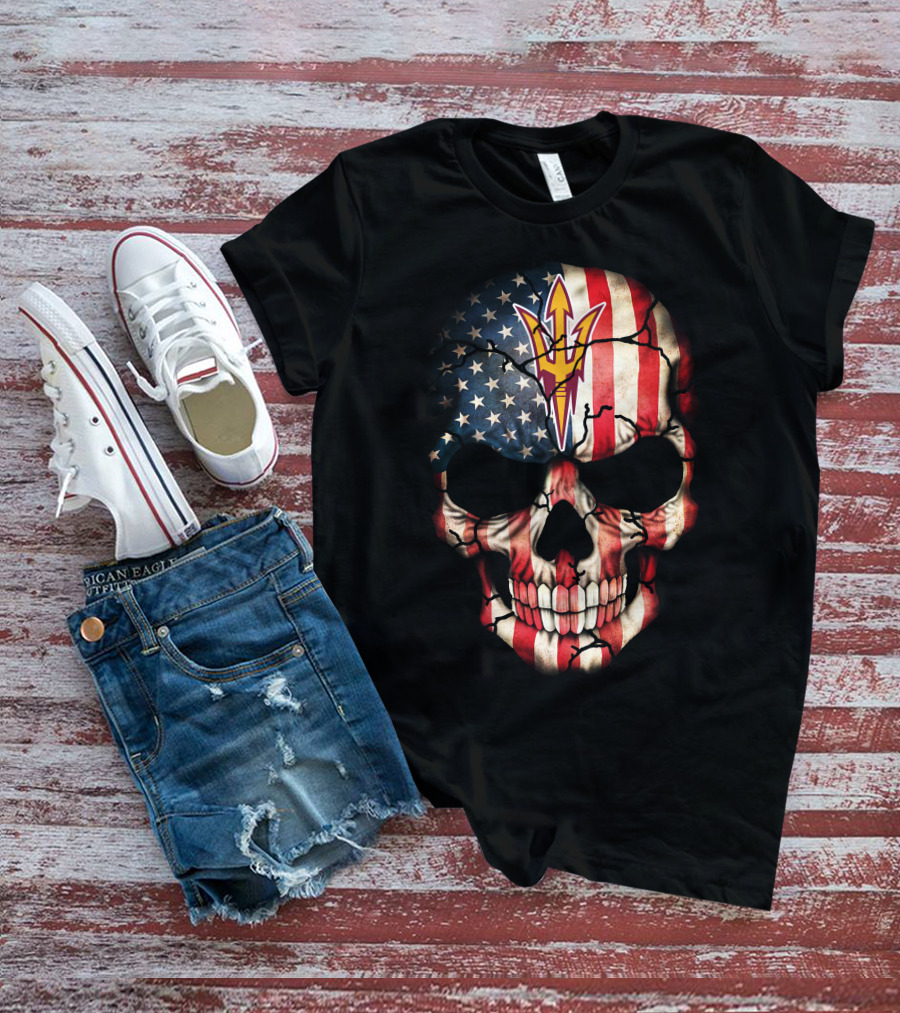Arizona State Sun Devils Skull With American Flag T-Shirt