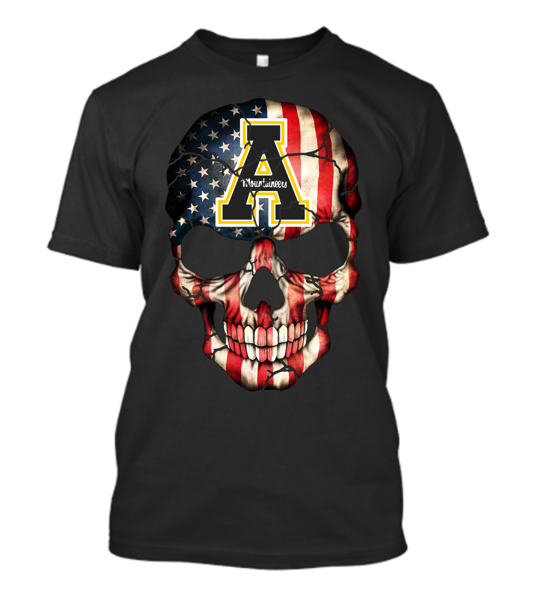 Appalachian State Mountaineers Skull With American Flag Theme T-Shirt