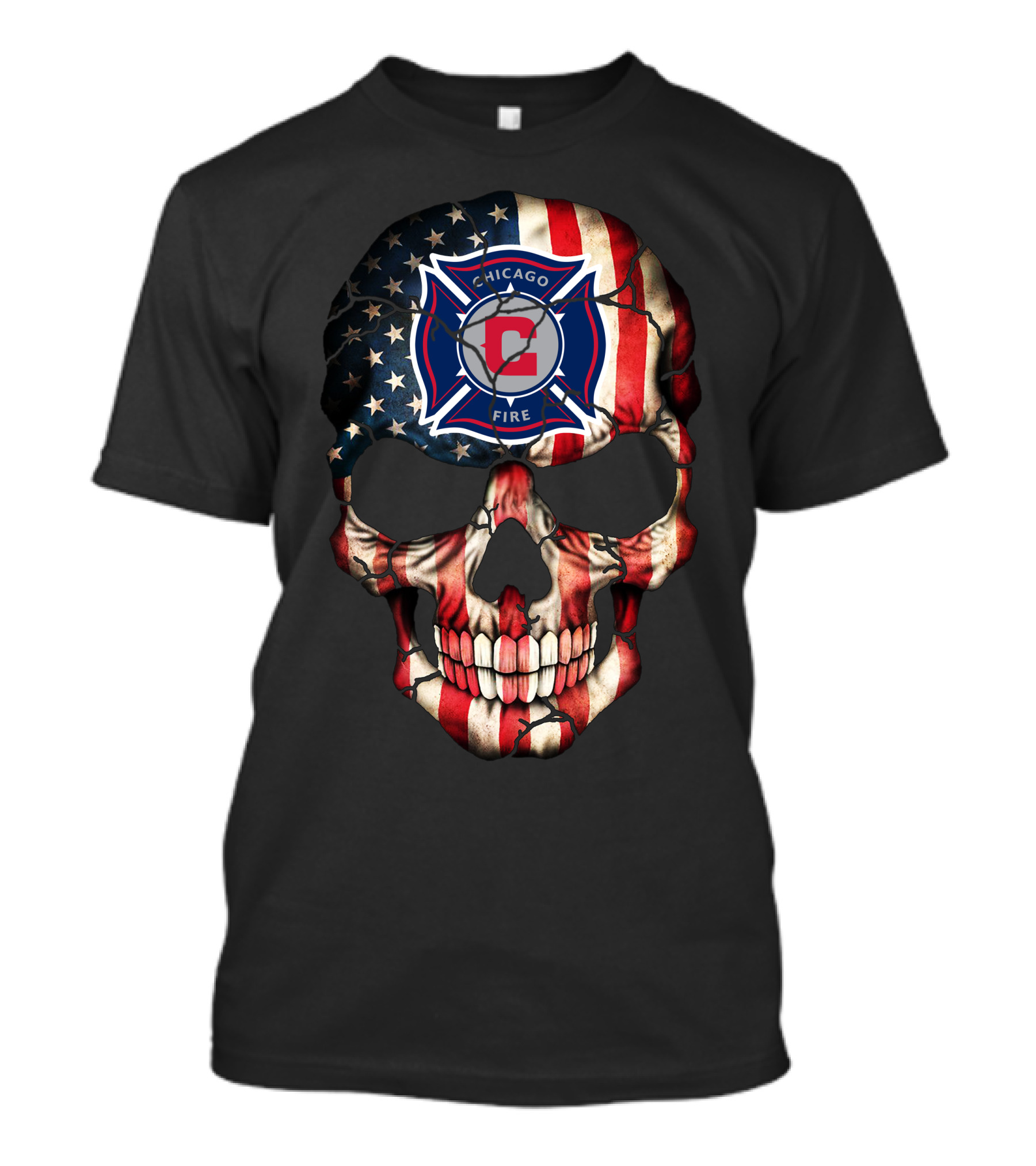 Chicago Fire Skull With American Flag T-Shirt