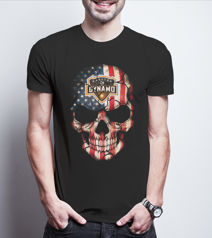 Houston Dynamo American Flag Skull 146 T-Shirt