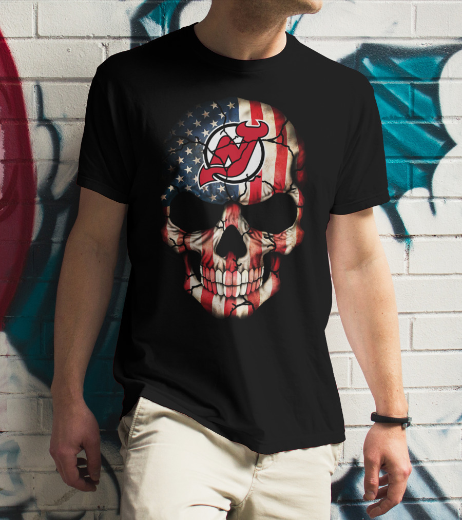 New Jersey Devils American Flag Skull T-Shirt