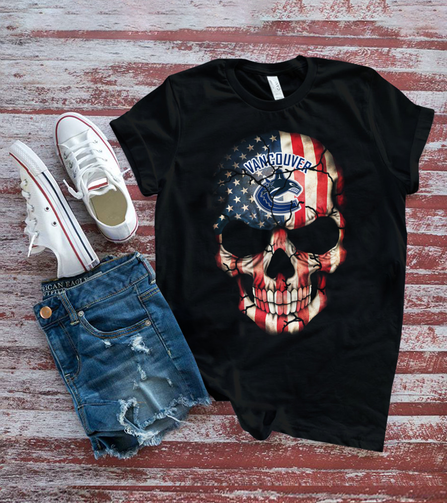 Vancouver Canucks American Flag Skull T-Shirt