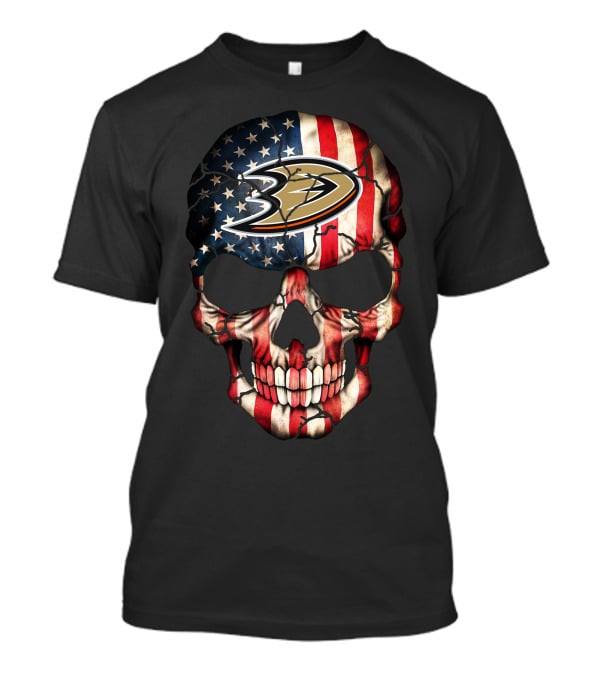 Anaheim Ducks Skull American Flag Usa Hockey T-Shirt