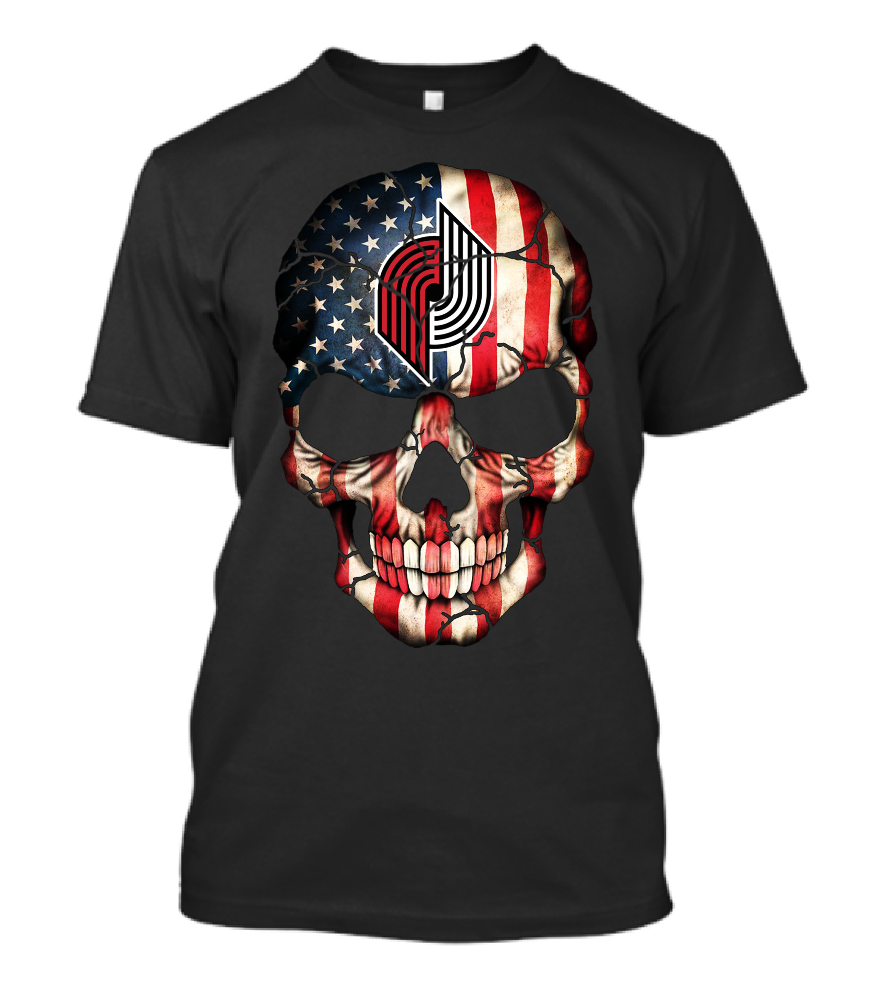 Portland Trail Blazers 194 American Flag Skull T-Shirt