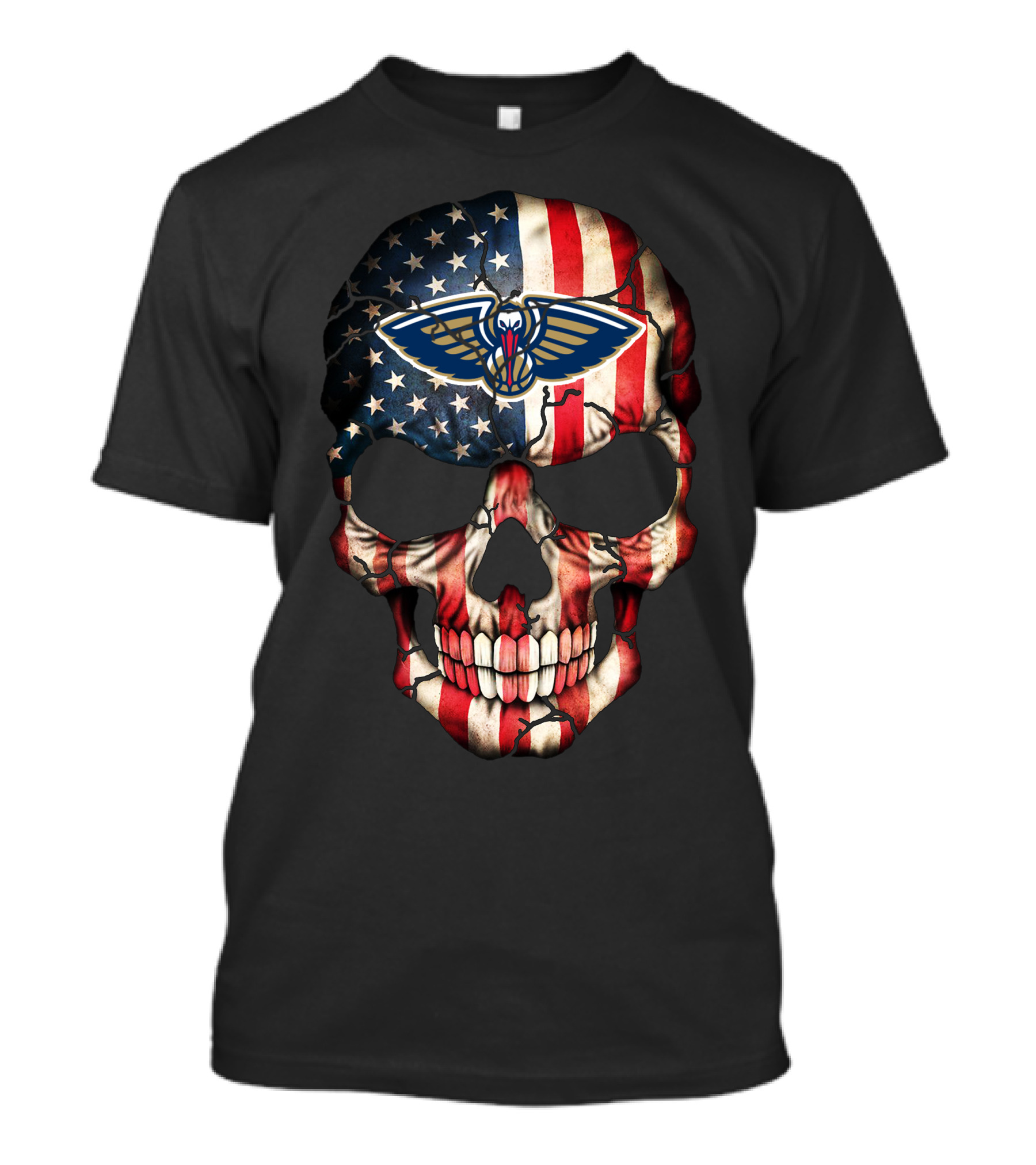 New Orleans Pelicans American Flag Skull 203 T-Shirt