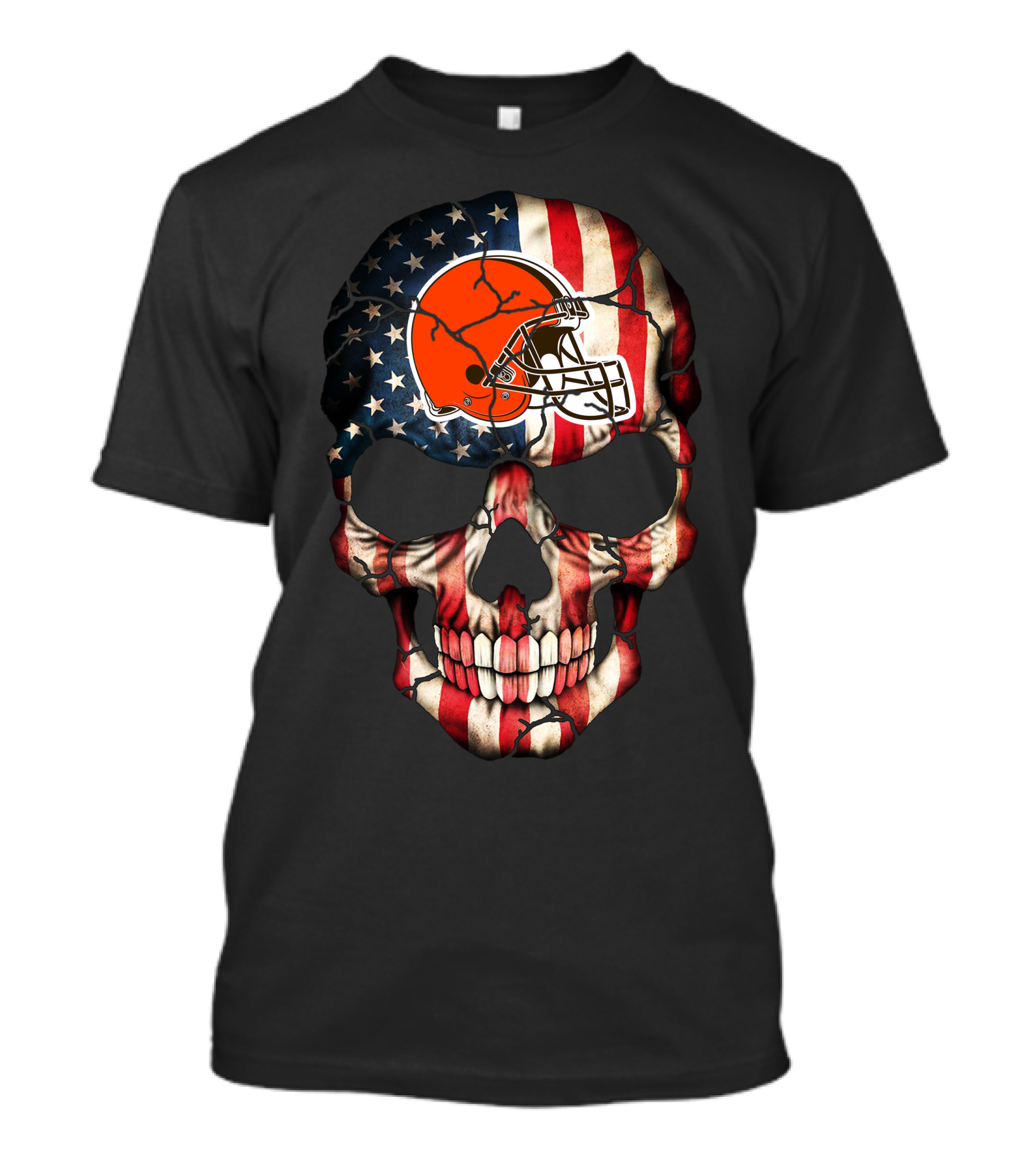 Cleveland Browns Skull American Flag Helmet Stars Stripes T-Shirt