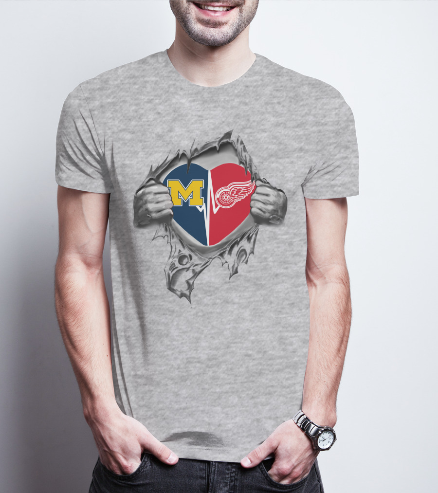 Red Wings Michigan Wolverines Heart T-Shirt