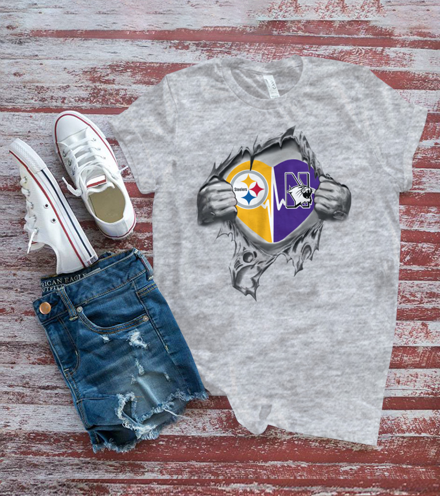 Steelers Northwestern Wildcats Heartbeat Passion T-Shirt
