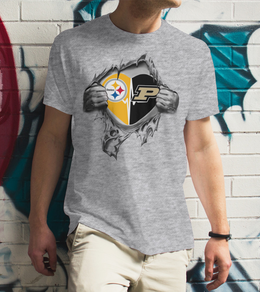 Steelers Purdue Boilermakers Heart Logo Fusion T-Shirt