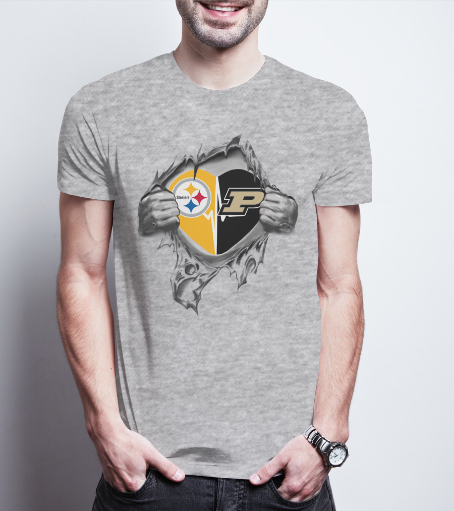 Steelers Purdue Boilermakers Heart Logo Fusion T-Shirt