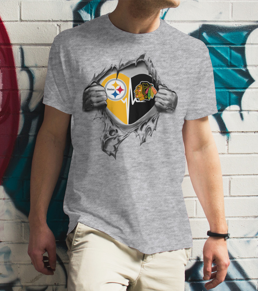 Steelers Chicago Blackhawks Heartbeat Passion T-Shirt