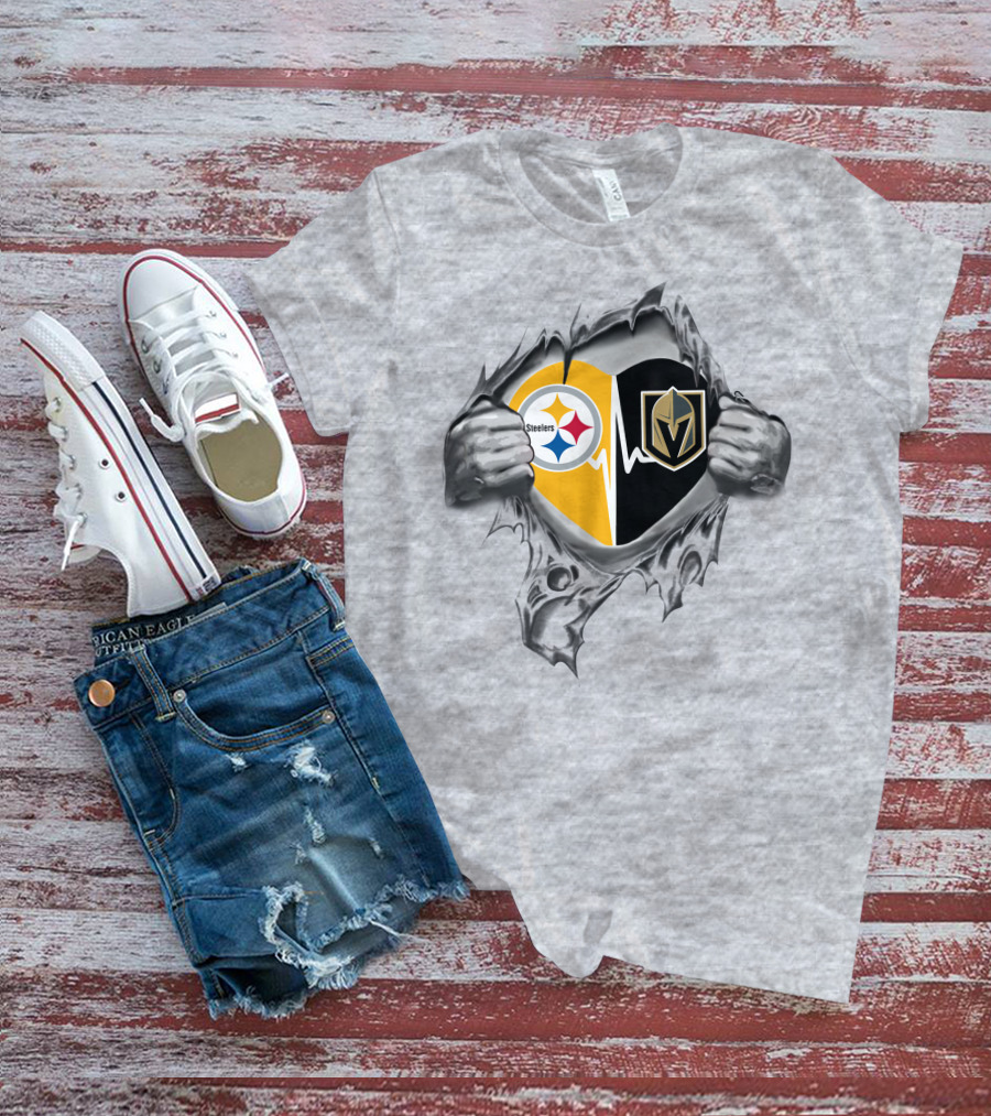 Steelers Vegas Golden Knights Heartbeat Passion T-Shirt