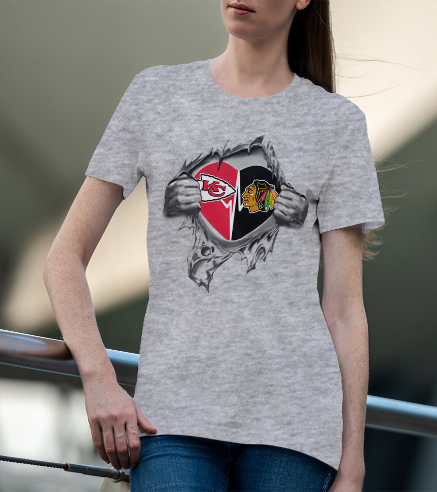Chiefs Chicago Blackhawks Heart T-Shirt